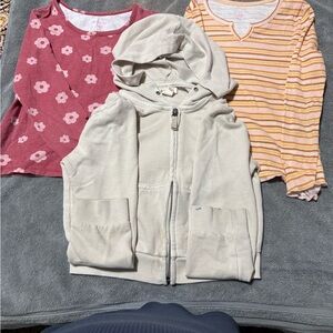 Cat & Jack Cream Hoodie with Pink Floral and Yellow Striped Tops